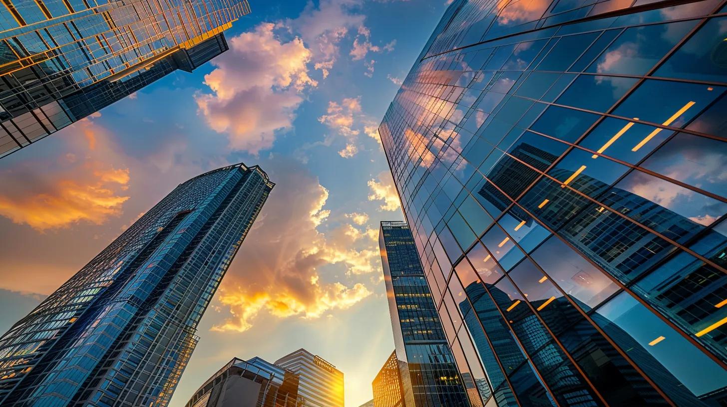 a dynamic cityscape of orlando showcasing modern skyscrapers and cloud technology motifs, illuminated by the warm glow of sunset, symbolizing the cost-effective and innovative solutions available for businesses.