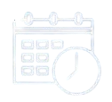 Line icon of a calendar with a clock symbolizing a monthly schedule