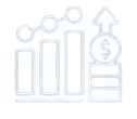 Line icon of a dashboard panel above three user profile icons symbolizing outcomes